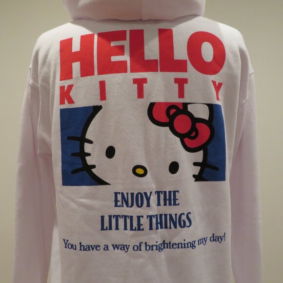 Women XS White Hoodie Sweatshirt Hello Kitty Embroidery Screen Print Warm Cozy - Picture 8 of 16